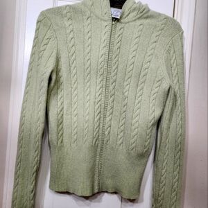 Ann Taylor LOFT Sage Green Cable Zip Front Hoodie Medium